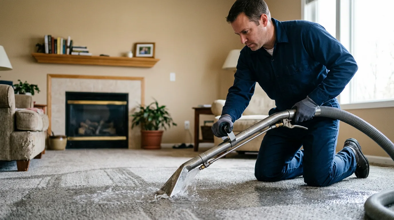 Water damage restoration technician working near Windsor, ME
